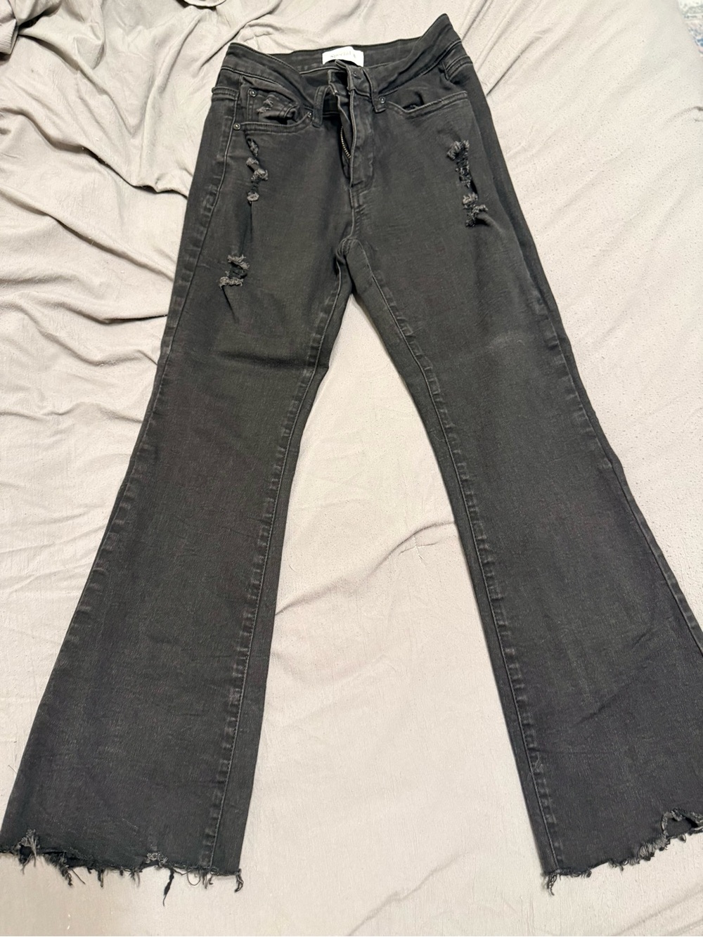 Women’s Black Distressed Flare Jeans